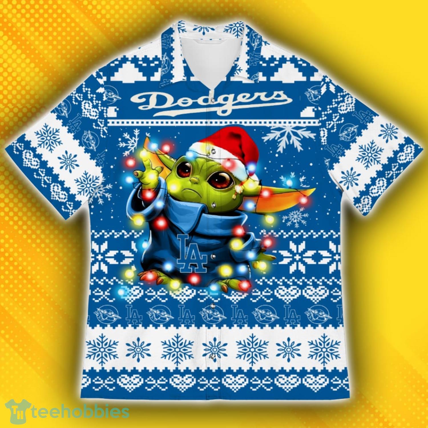 Los Angeles Dodgers Baby Yoda Star Wars Ugly Christmas Sweater Pattern Hawaiian Shirt Product Photo 2