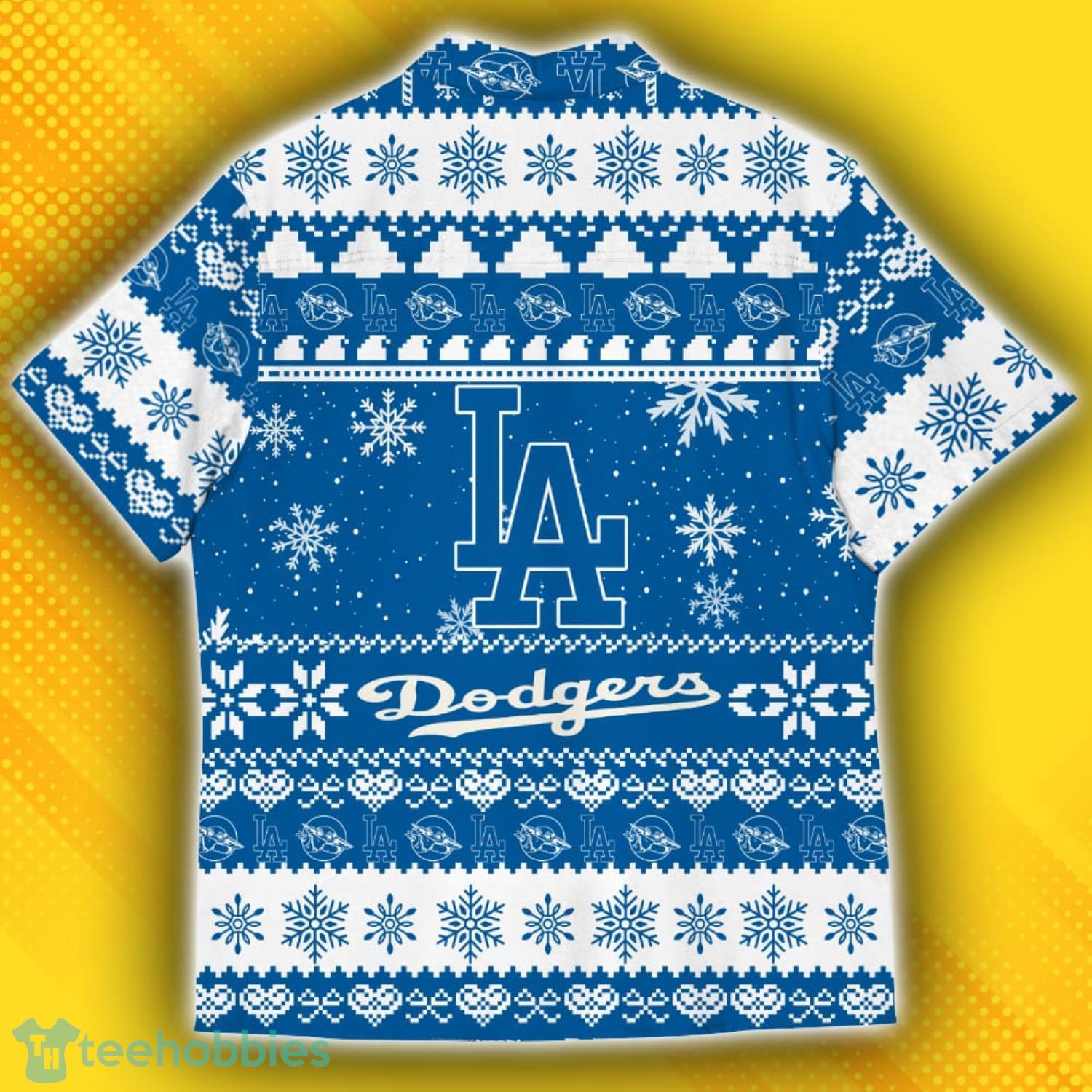Los Angeles Dodgers Baby Yoda Star Wars Ugly Christmas Sweater Pattern Hawaiian Shirt Product Photo 3
