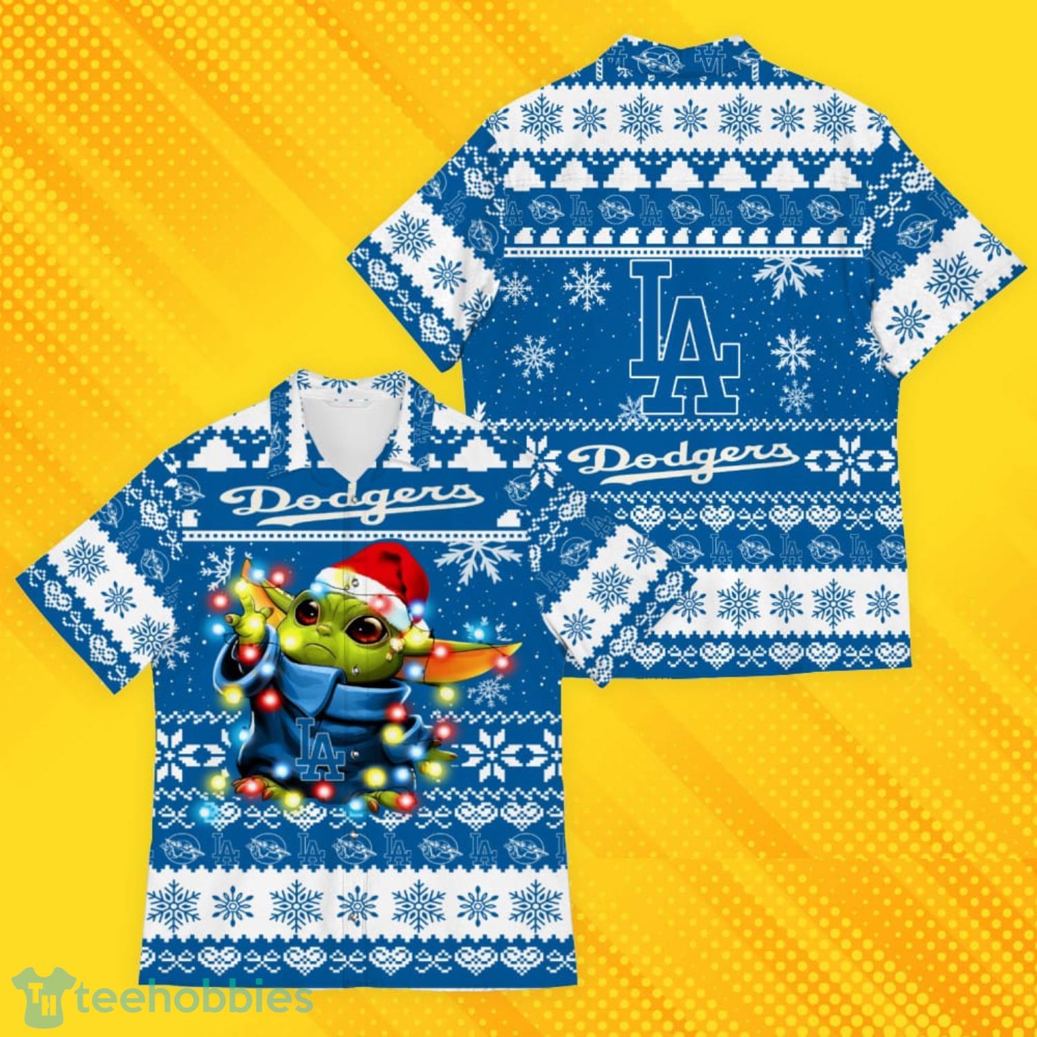 Los Angeles Dodgers Baby Yoda Star Wars Ugly Christmas Sweater Pattern Hawaiian Shirt Product Photo 4