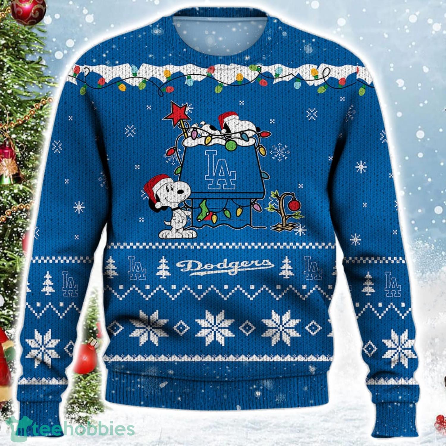 Los Angeles Dodgers Snoopy Christmas Light Woodstock Snoopy Ugly Christmas Sweater Product Photo 2