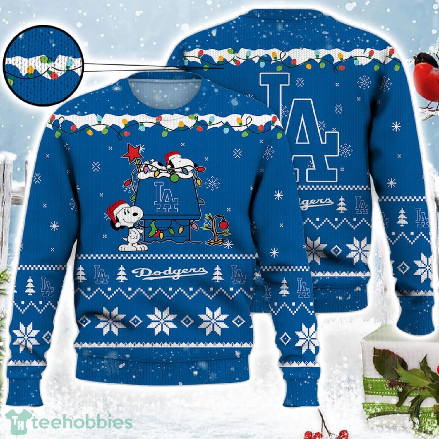Los Angeles Dodgers Snoopy Christmas Light Woodstock Snoopy Ugly Christmas Sweater Product Photo 1