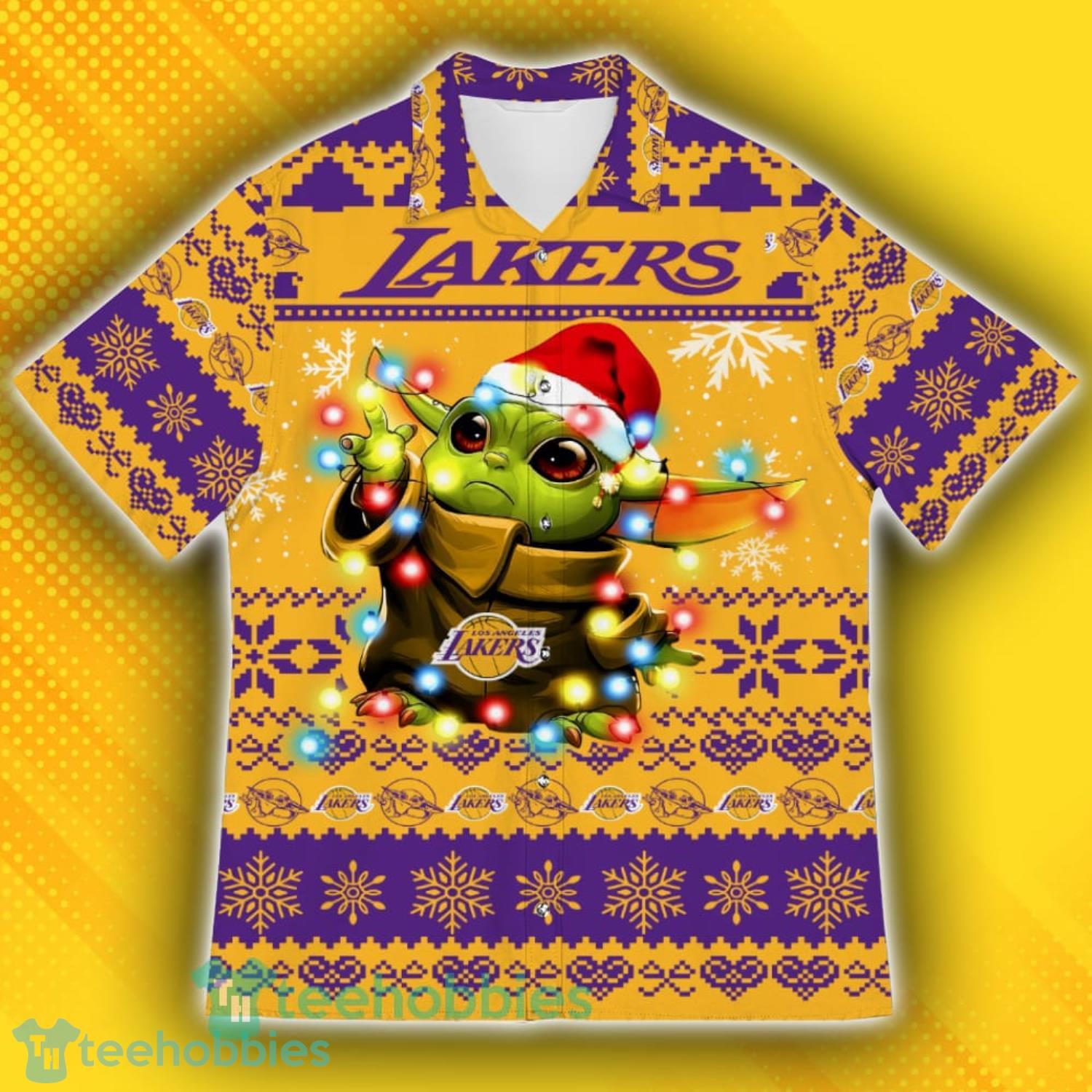 Los Angeles Lakers Baby Yoda Star Wars Sports Football American Ugly Christmas Sweater Pattern Hawaiian Shirt Product Photo 2