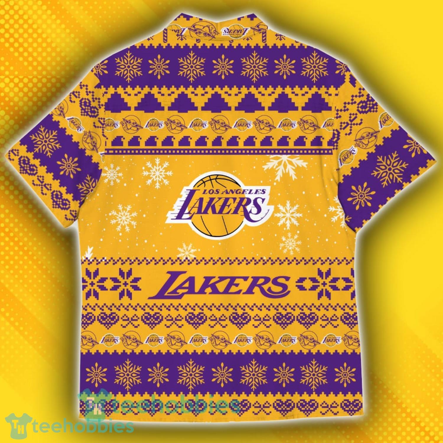 Los Angeles Lakers Baby Yoda Star Wars Sports Football American Ugly Christmas Sweater Pattern Hawaiian Shirt Product Photo 3