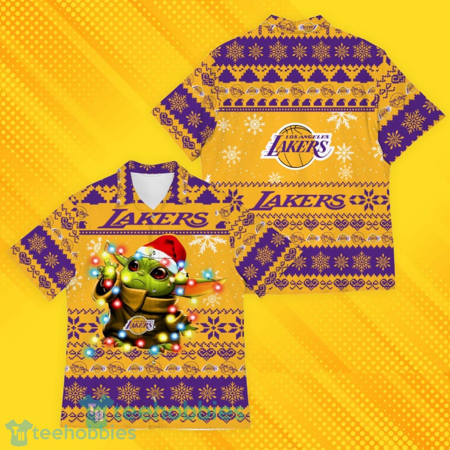 Los Angeles Lakers Baby Yoda Star Wars Sports Football American Ugly Christmas Sweater Pattern Hawaiian Shirt Product Photo 4