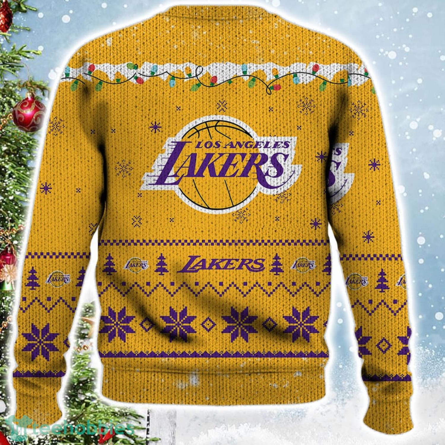 Los Angeles Lakers Snoopy Christmas Light Woodstock Snoopy Ugly Christmas Sweater Product Photo 3