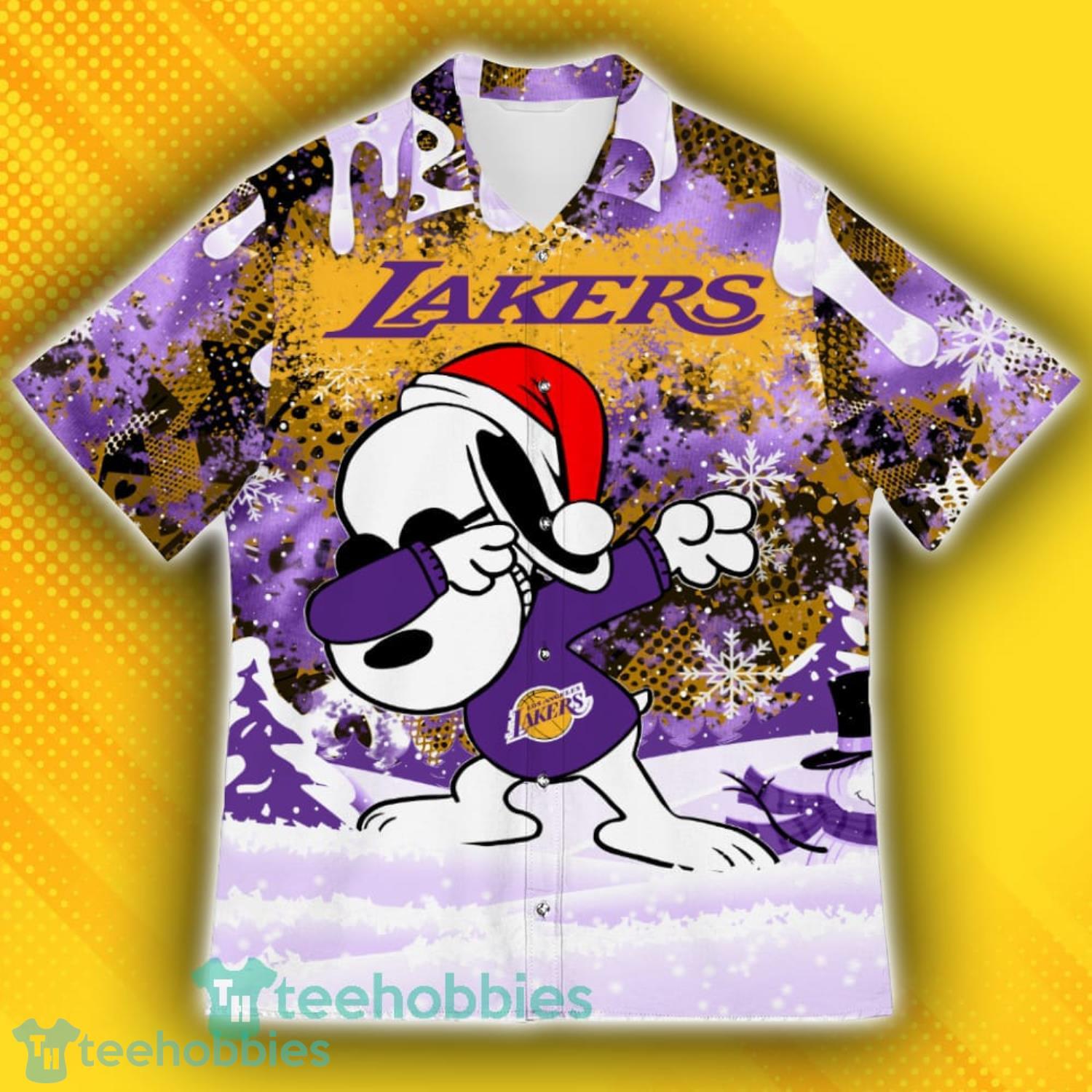 Los Angeles Lakers Snoopy Dabbing The Peanuts Pattern Hawaiian Shirt Product Photo 2
