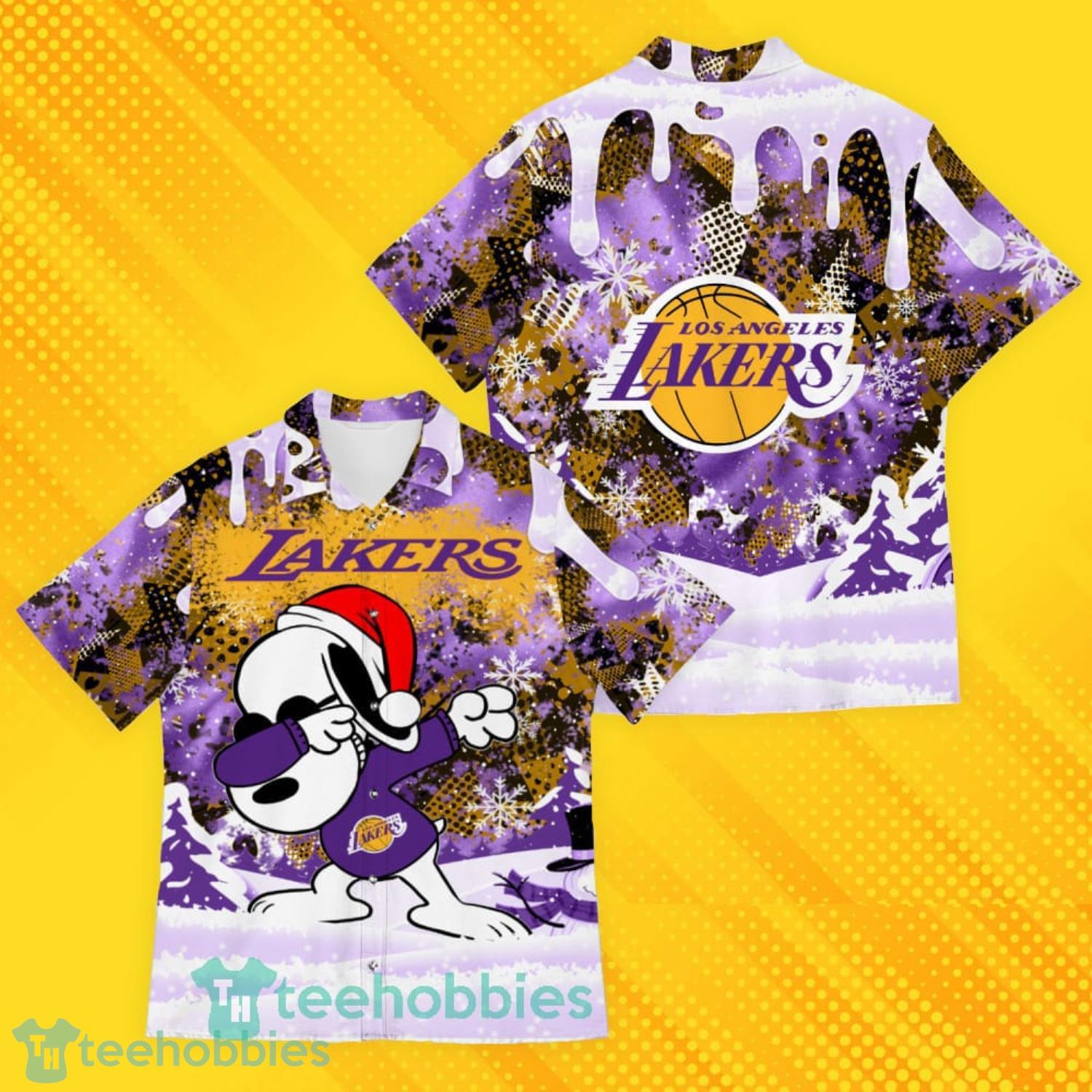 Los Angeles Lakers Snoopy Dabbing The Peanuts Pattern Hawaiian Shirt Product Photo 1