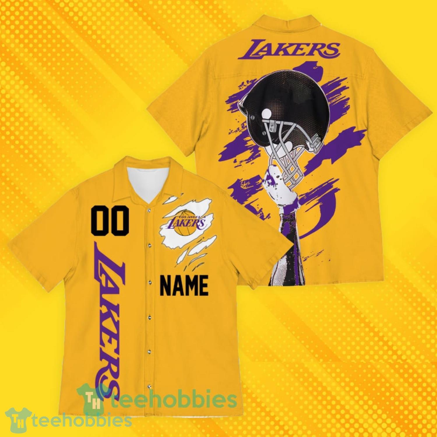 Los Angeles Lakers Sports Custom Name And Number American Hawaiian Shirt For Fans Product Photo 4