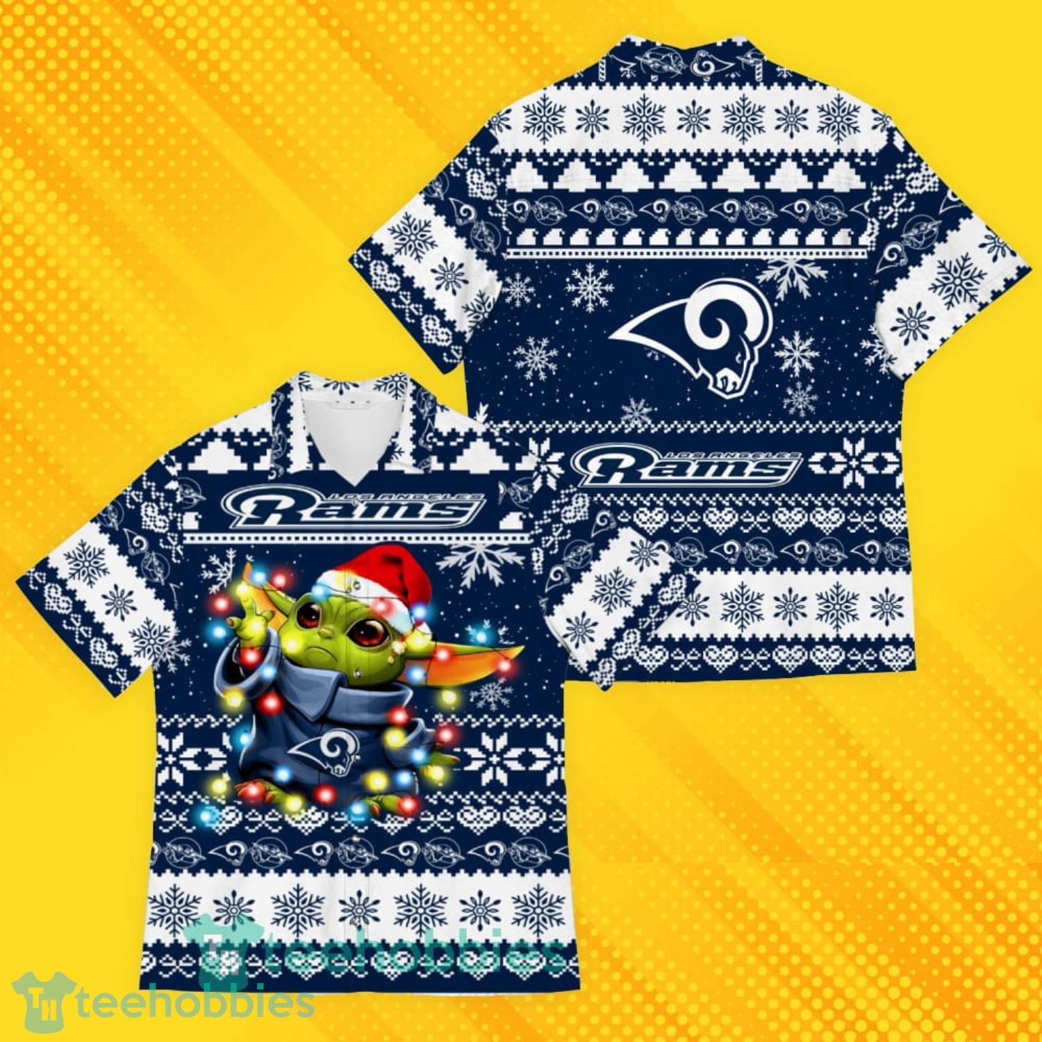 Los Angeles Rams Baby Yoda Star Wars Sports Football American Ugly Christmas Sweater Pattern Hawaiian Shirt Product Photo 1
