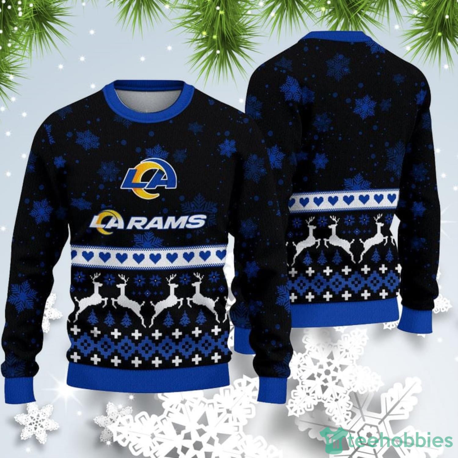 NFL Los Angeles Rams Custom Name Text Santa Down The Chimney Christmas Gift  All Over Print Ugly Christmas Sweater - Freedomdesign