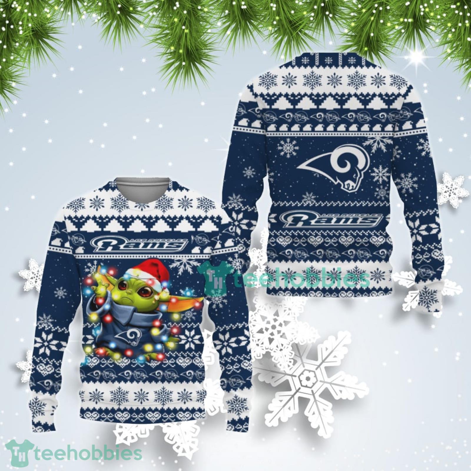 Los Angeles Rams Cute Baby Yoda Star Wars Ugly Christmas Sweater Product Photo 1