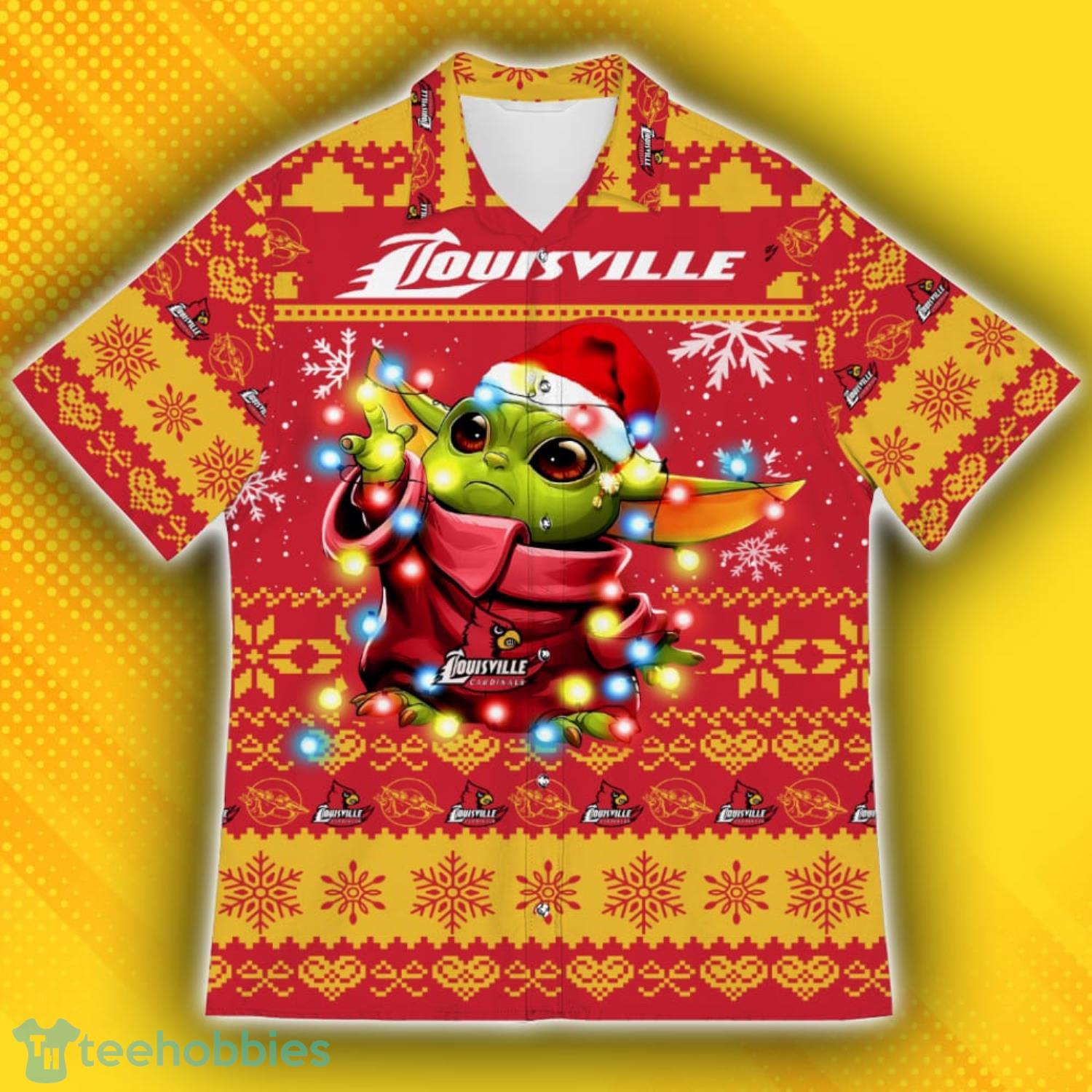 Louisville Cardinals Baby Yoda Star Wars Ugly Christmas Sweater Pattern Hawaiian Shirt Product Photo 2