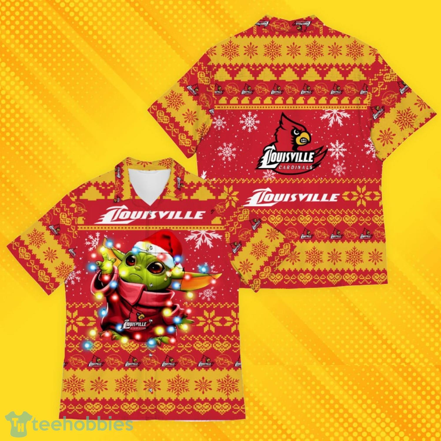 Louisville Cardinals Baby Yoda Star Wars Ugly Christmas Sweater Pattern Hawaiian Shirt Product Photo 1