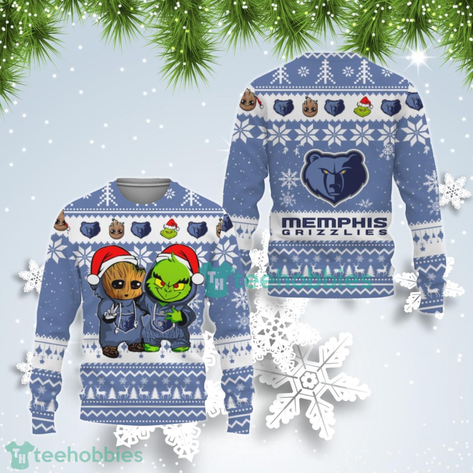 Memphis Grizzlies Baby Groot And Grinch Best Friends Ugly Christmas Sweater Product Photo 1