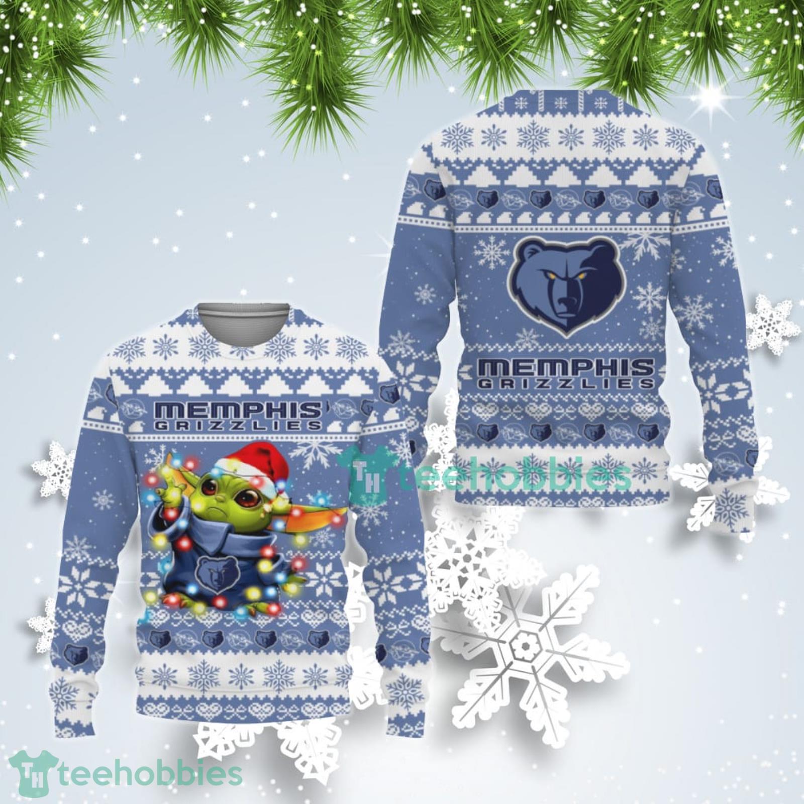 Memphis Grizzlies Cute Baby Yoda Star Wars Ugly Christmas Sweater Product Photo 1