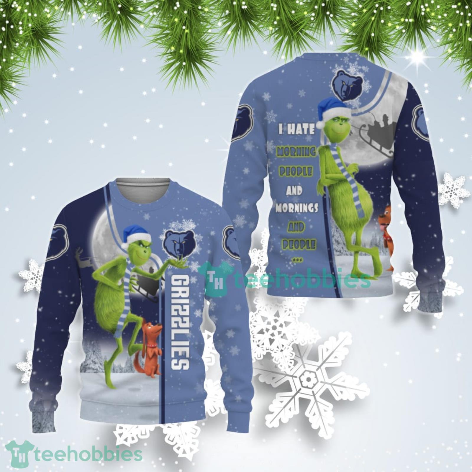 Memphis Grizzlies NBA Funny Grinch I Hate Morning People Ugly Christmas Sweater Product Photo 1