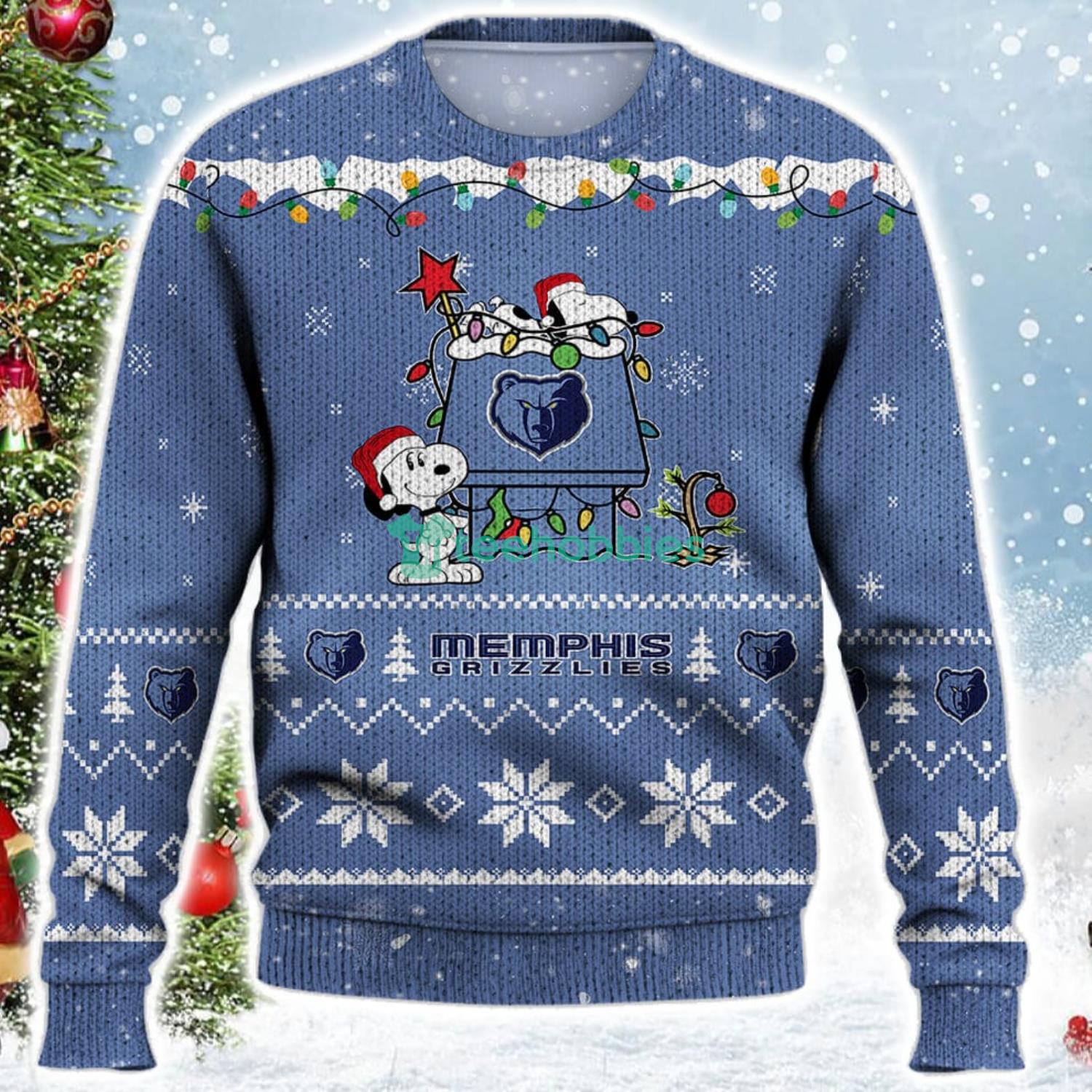 Memphis Grizzlies Snoopy Christmas Light Woodstock Snoopy Ugly Christmas Sweater Product Photo 2