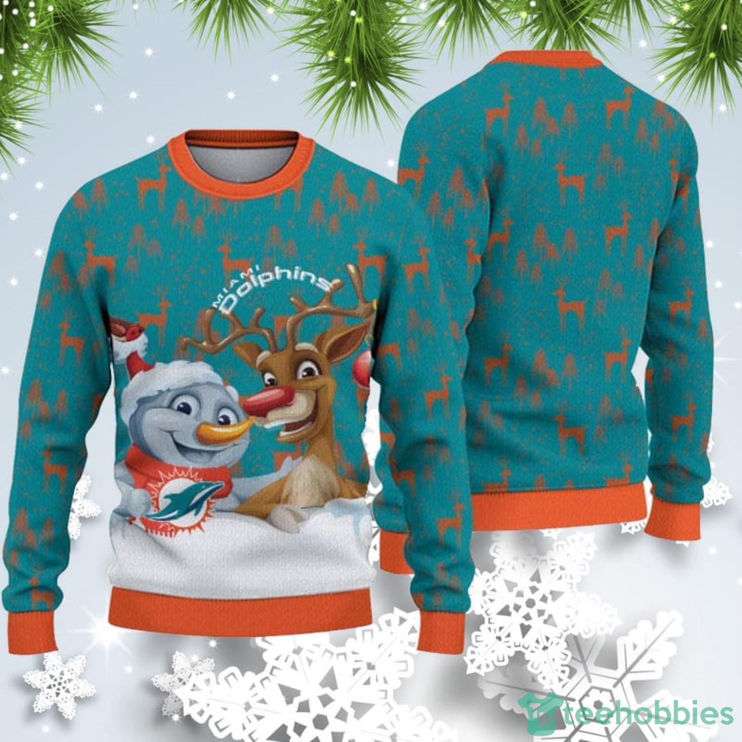 Miami Dolphins Christmas Reindeer Ugly Christmas Sweater Icy AOP