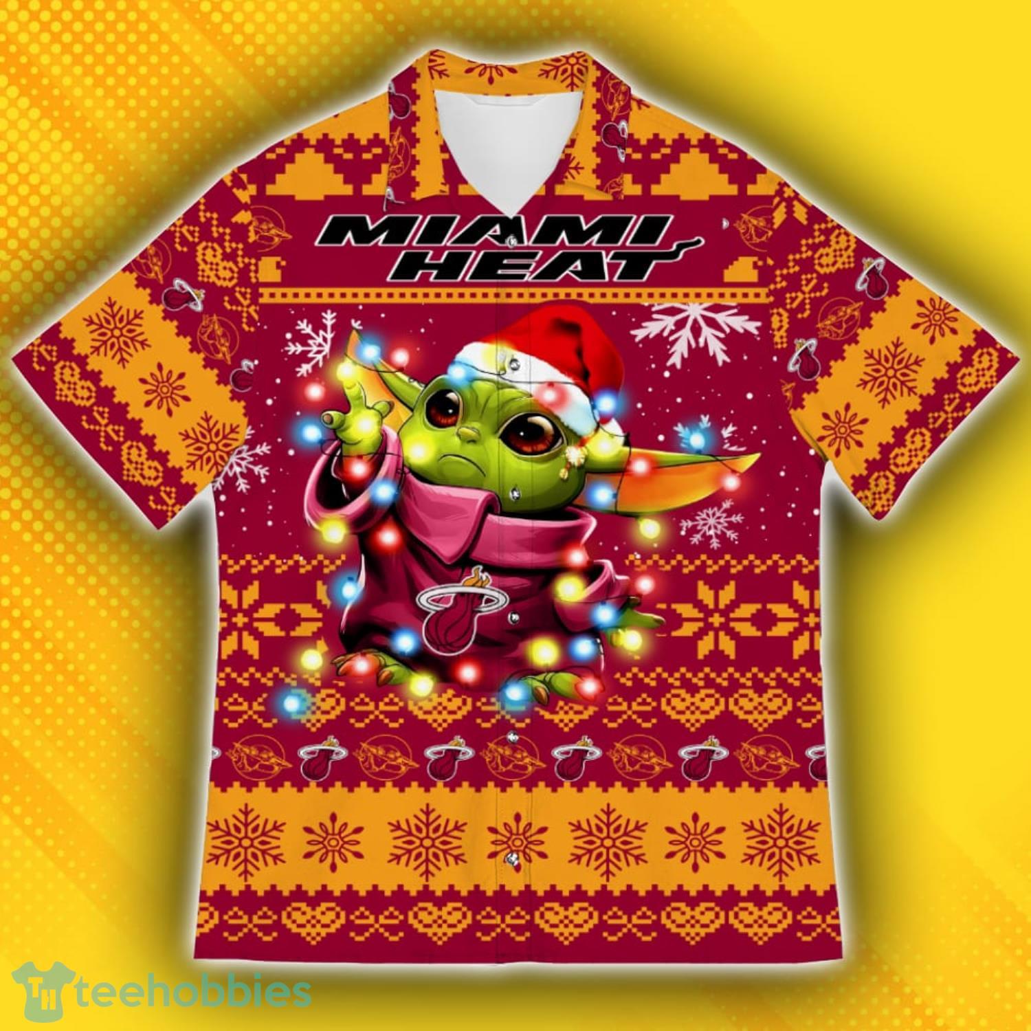 Miami Heat Baby Yoda Star Wars Ugly Christmas Sweater Pattern Hawaiian Shirt Product Photo 2