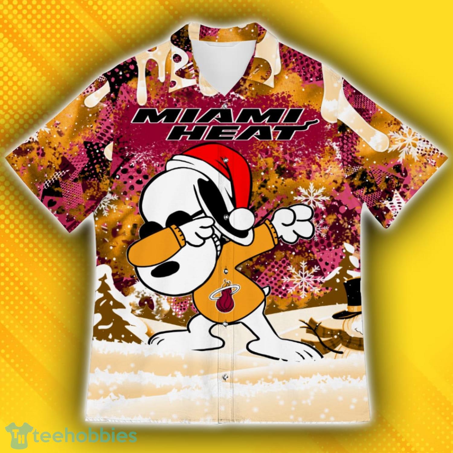 Miami Heat Snoopy Dabbing The Peanuts Pattern Hawaiian Shirt Product Photo 2