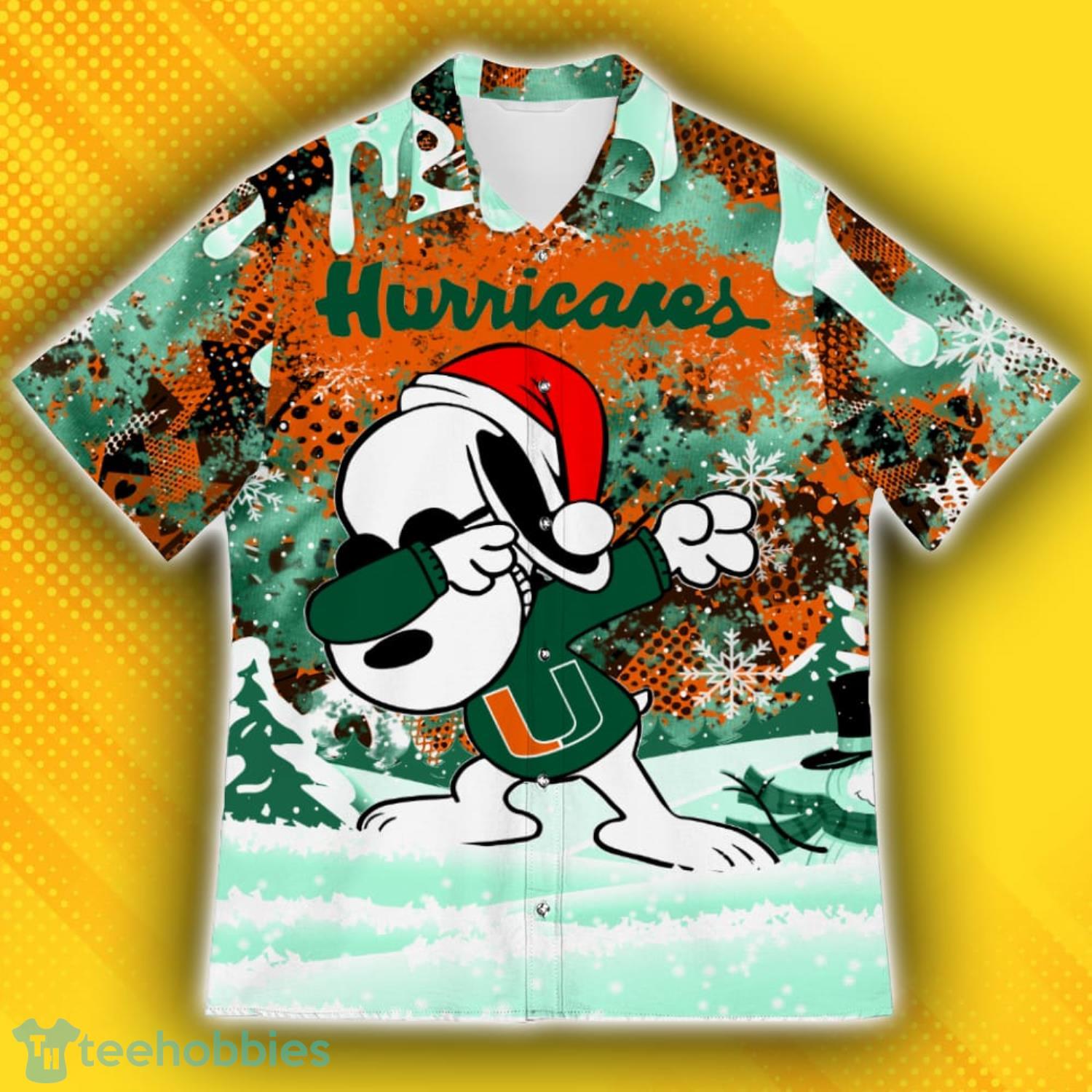 Miami Hurricanes Snoopy Dabbing The Peanuts Pattern Hawaiian Shirt Product Photo 2