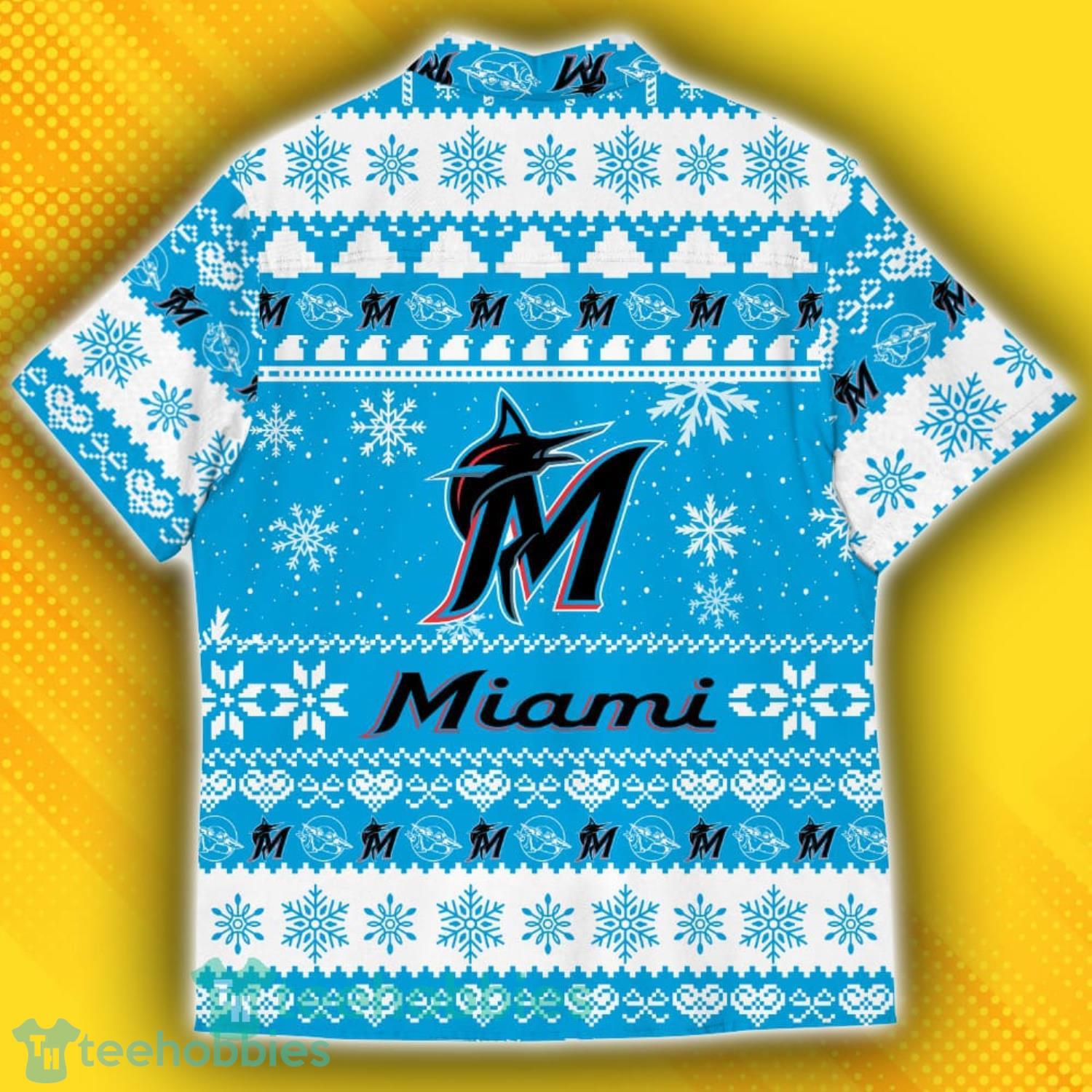Miami Marlins Baby Yoda Star Wars Sports Football American Ugly Christmas Sweater Pattern Hawaiian Shirt Product Photo 3