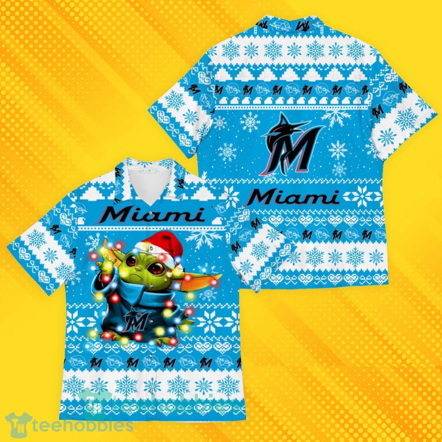 Miami Marlins Baby Yoda Star Wars Sports Football American Ugly Christmas Sweater Pattern Hawaiian Shirt Product Photo 4