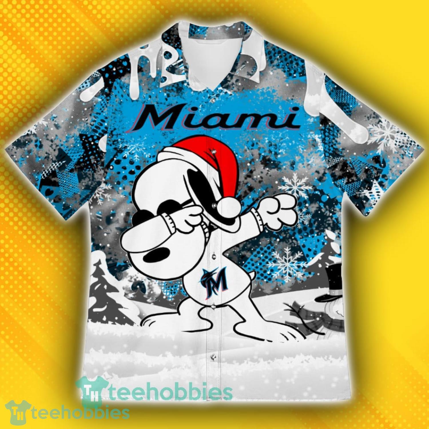 Miami Marlins Snoopy Dabbing The Peanuts Pattern Hawaiian Shirt Product Photo 2