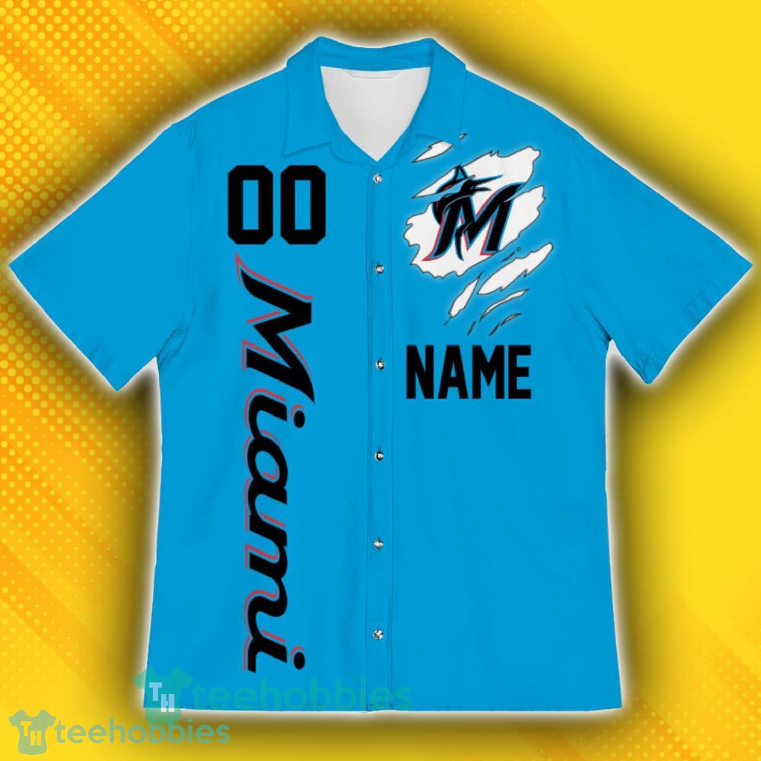 Miami Marlins Sports Custom Name And Number American Hawaiian Shirt For Fans Product Photo 2