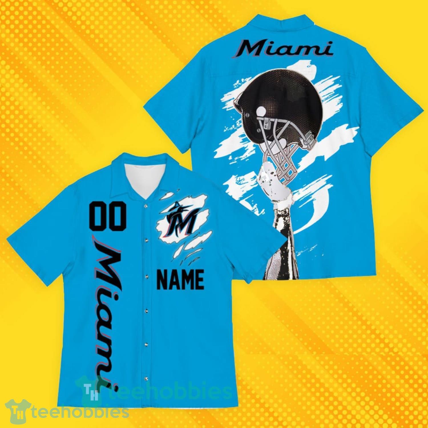 Miami Marlins Sports Custom Name And Number American Hawaiian Shirt For Fans Product Photo 4