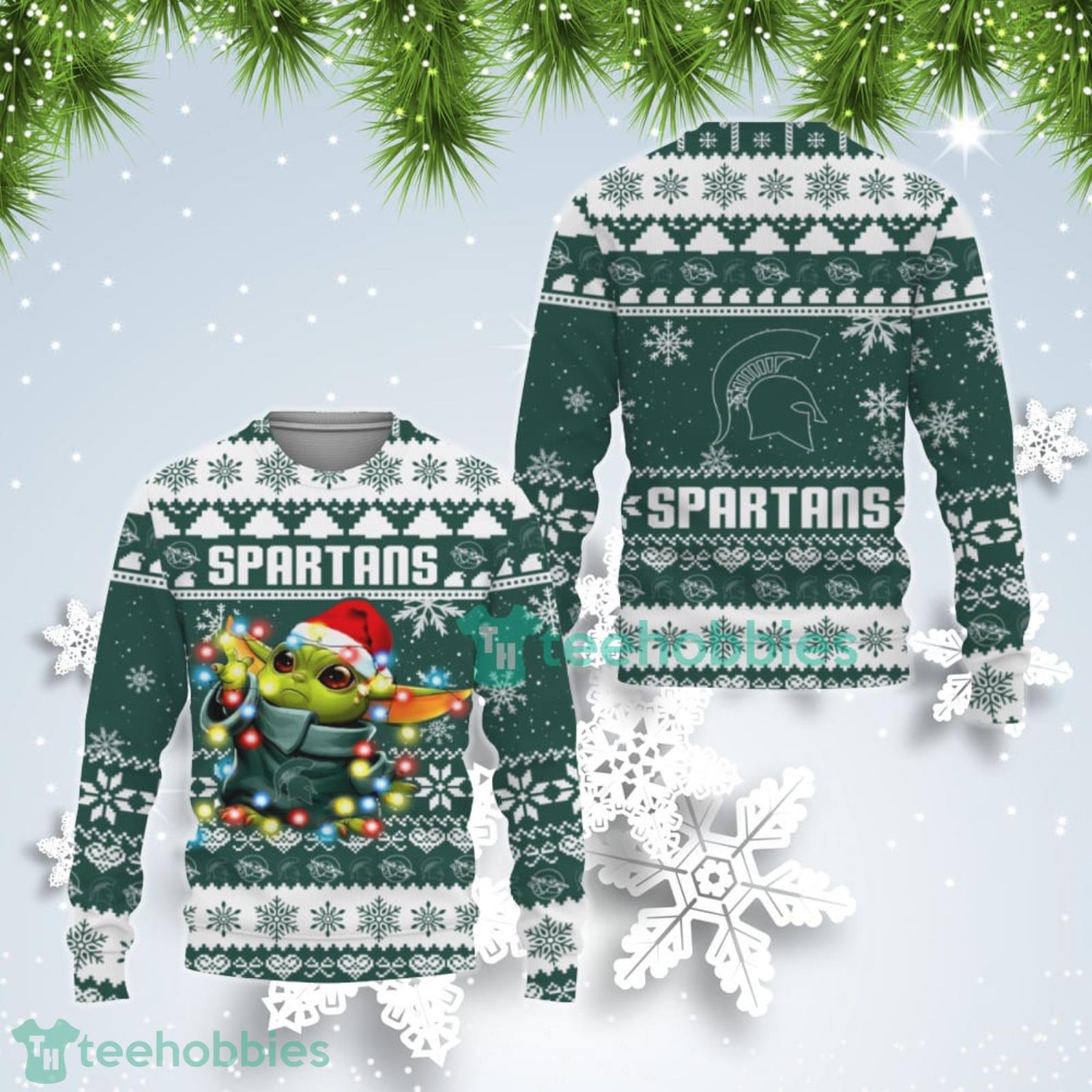 Michigan State Spartans Cute Baby Yoda Star Wars Ugly Christmas Sweater Product Photo 1