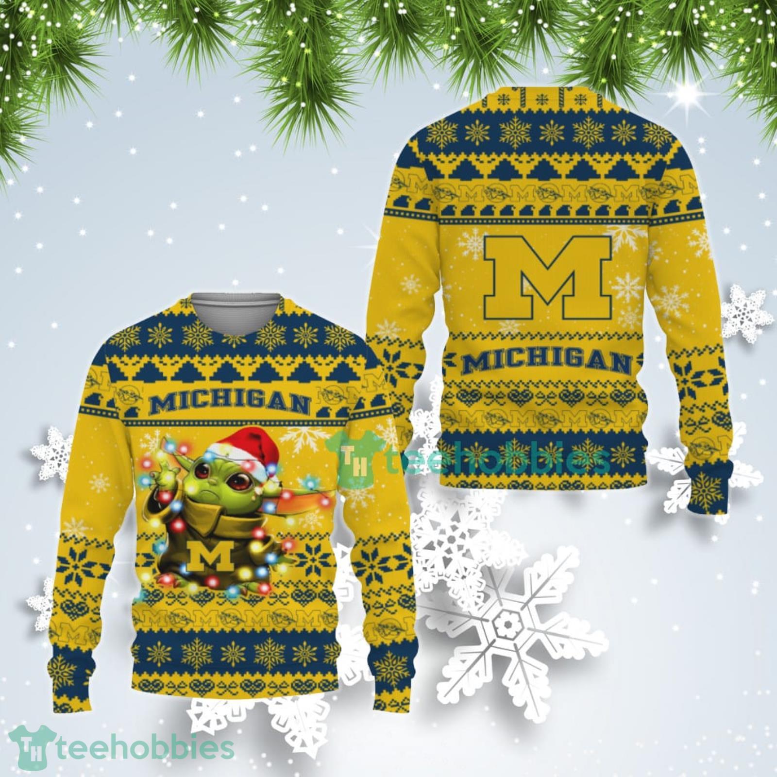 Michigan Wolverines Cute Baby Yoda Star Wars Ugly Christmas Sweater Product Photo 1