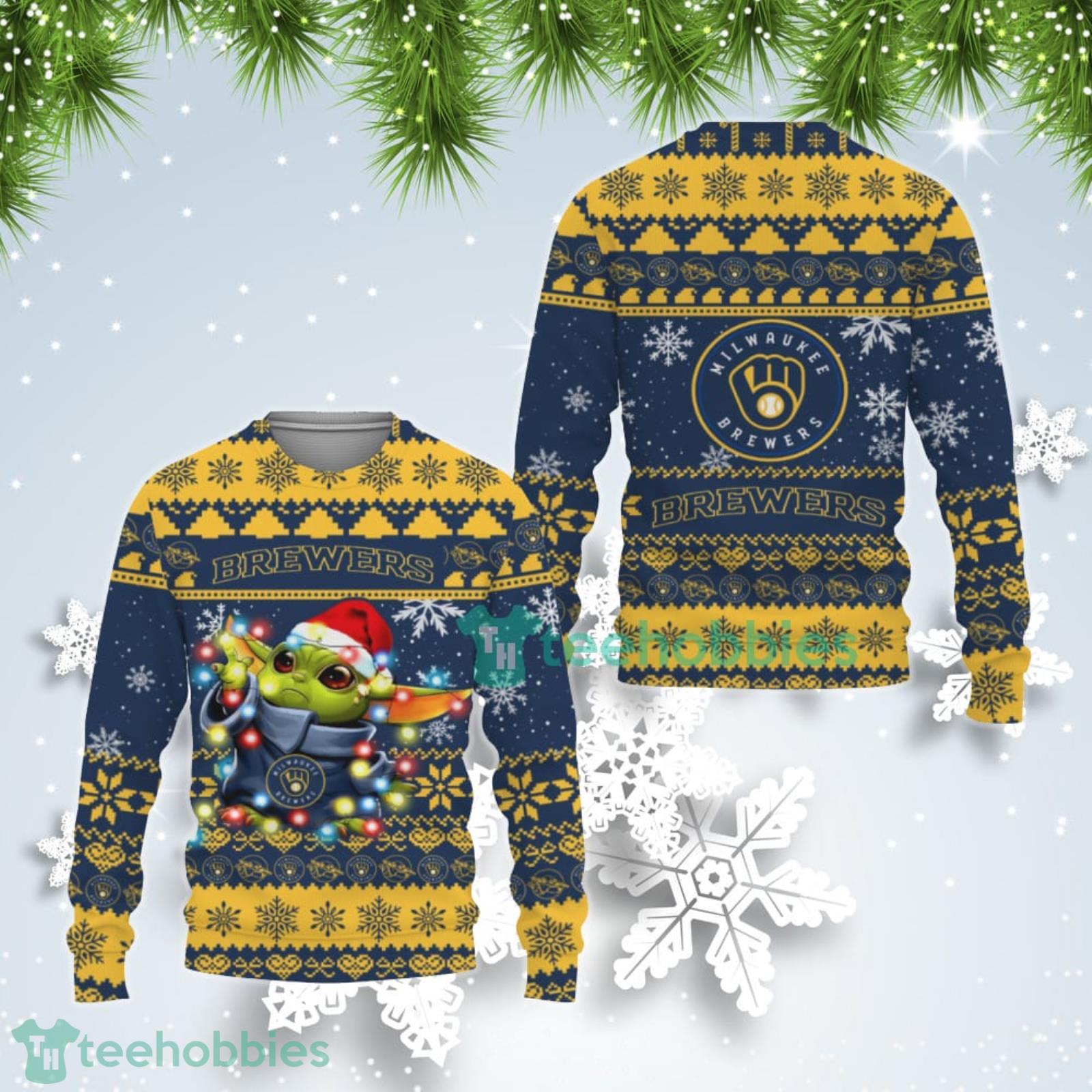 Milwaukee Brewers Cute Baby Yoda Star Wars Ugly Christmas Sweater Product Photo 1