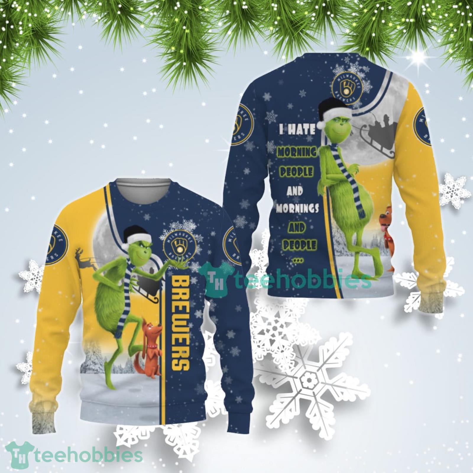 Milwaukee Brewers MLB Funny Grinch I Hate Morning People Ugly Christmas Sweater Product Photo 1