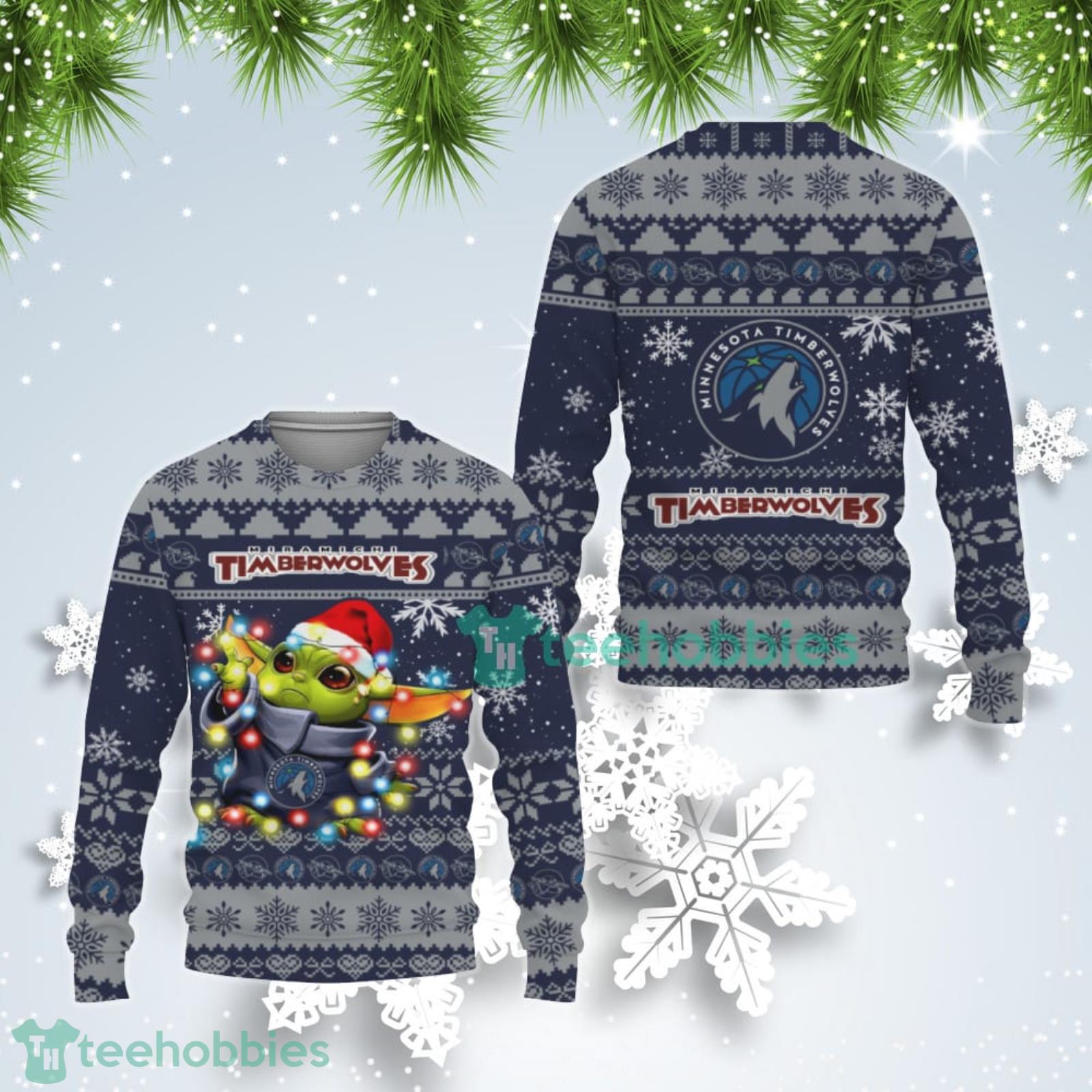 Minnesota Timberwolves Cute Baby Yoda Star Wars Ugly Christmas Sweater Product Photo 1