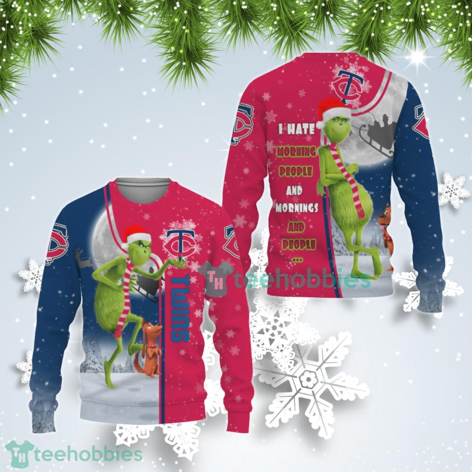 Minnesota Twins MLB Funny Grinch I Hate Morning People Ugly Christmas Sweater Product Photo 1