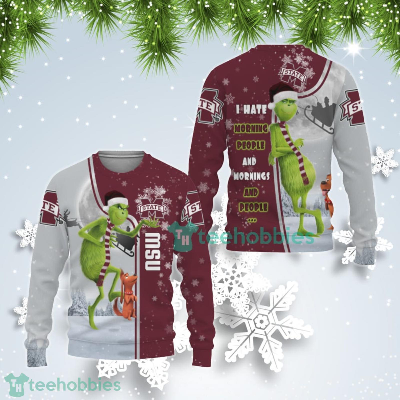 Mississippi State Bulldogs Funny Grinch I Hate Morning People Ugly Christmas Sweater Product Photo 1