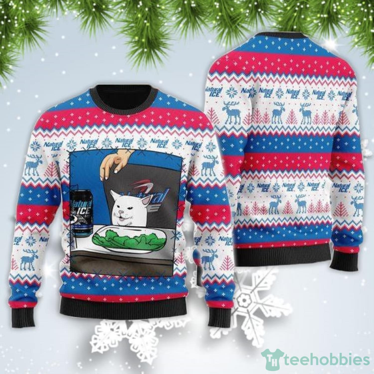 Natural Ice Beer Cat Meme Christmas Gift Ugly Christmas Sweater Product Photo 1