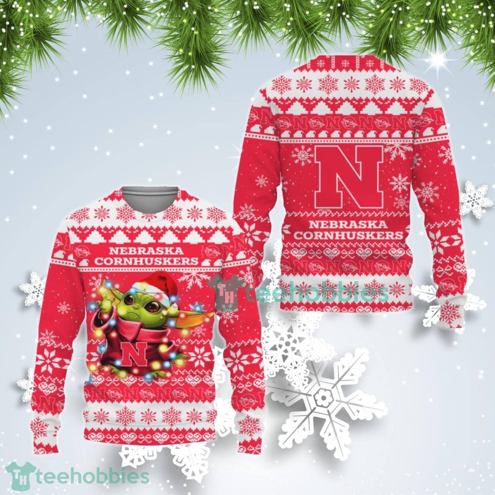 Nebraska Cornhuskers Cute Baby Yoda Star Wars Ugly Christmas Sweater Product Photo 1