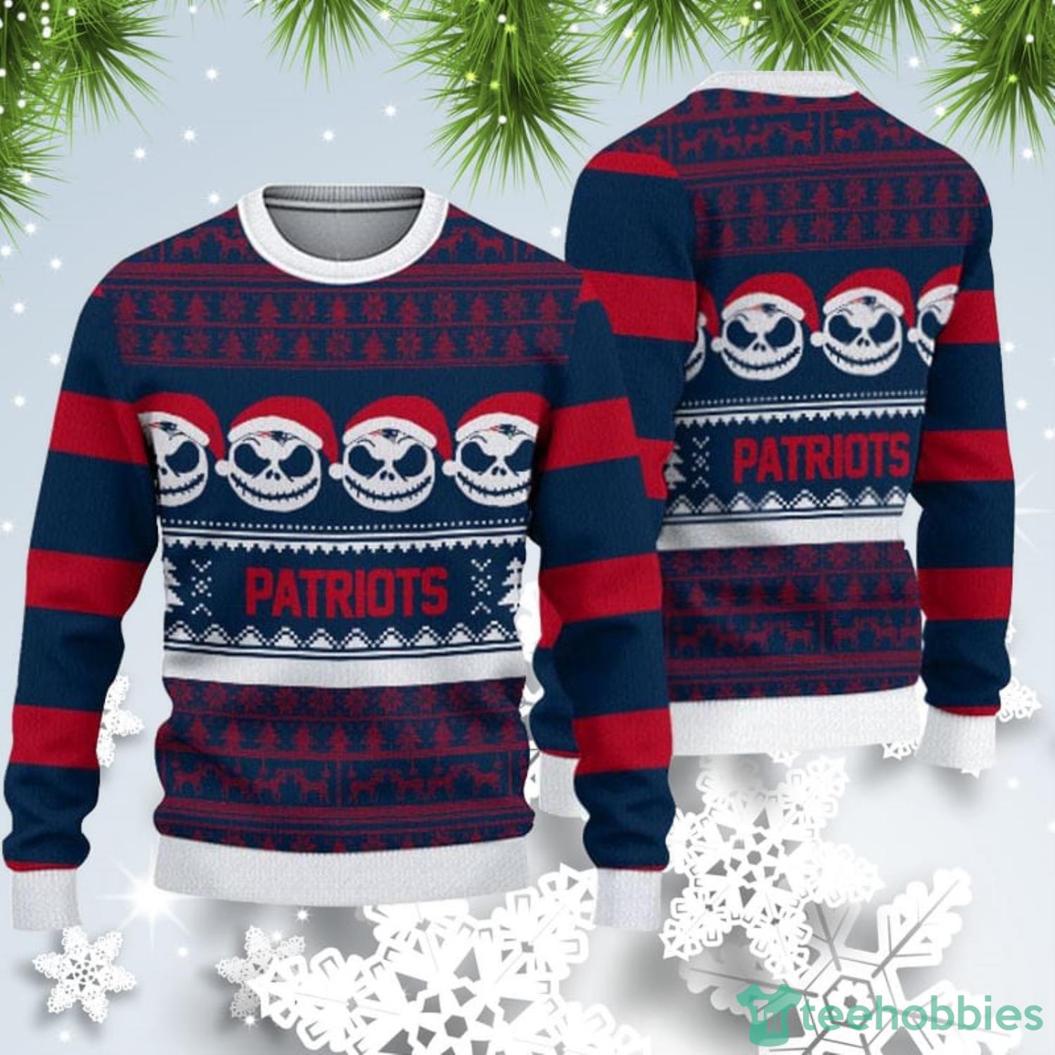 New England Patriots Christmas Reindeer Pattern Ugly Christmas Sweater Product Photo 1