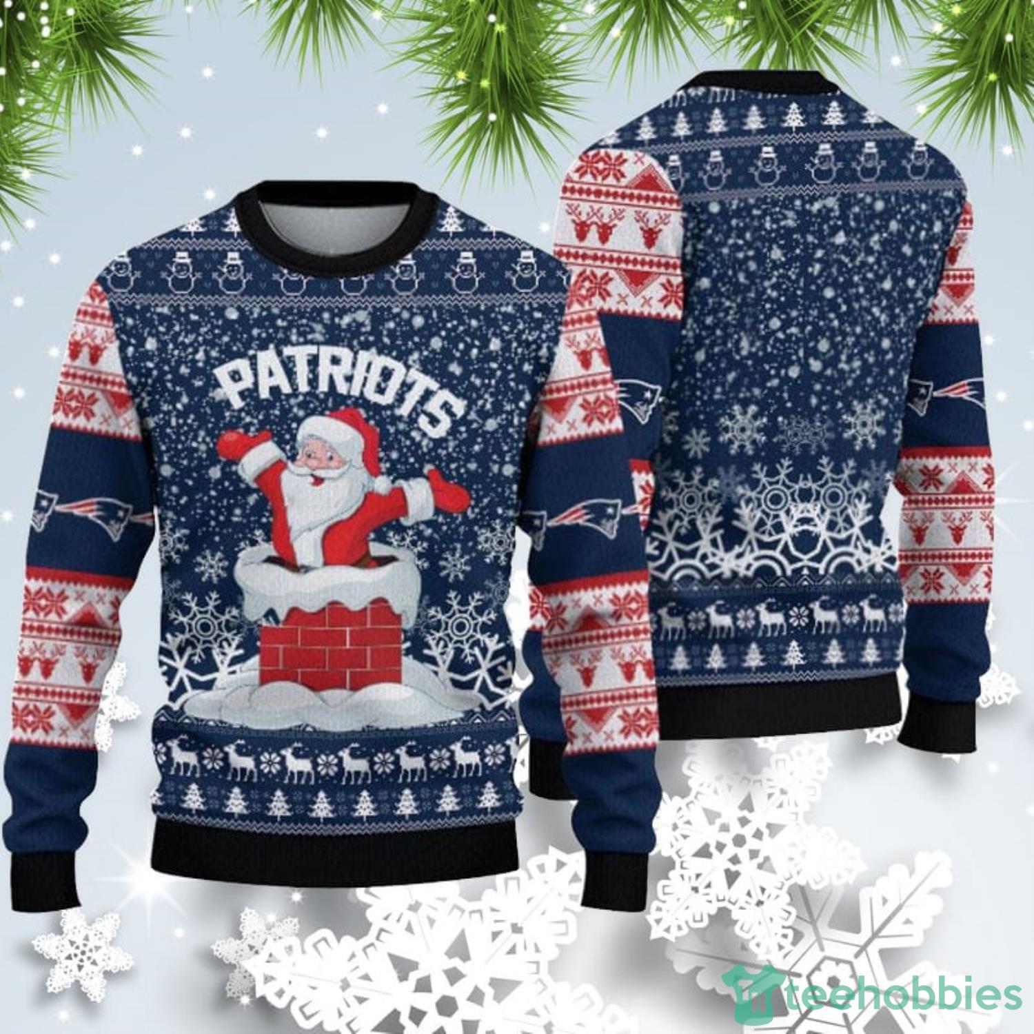 New England Patriots Christmas Santa Claus Pattern Ugly Christmas Sweater Product Photo 1