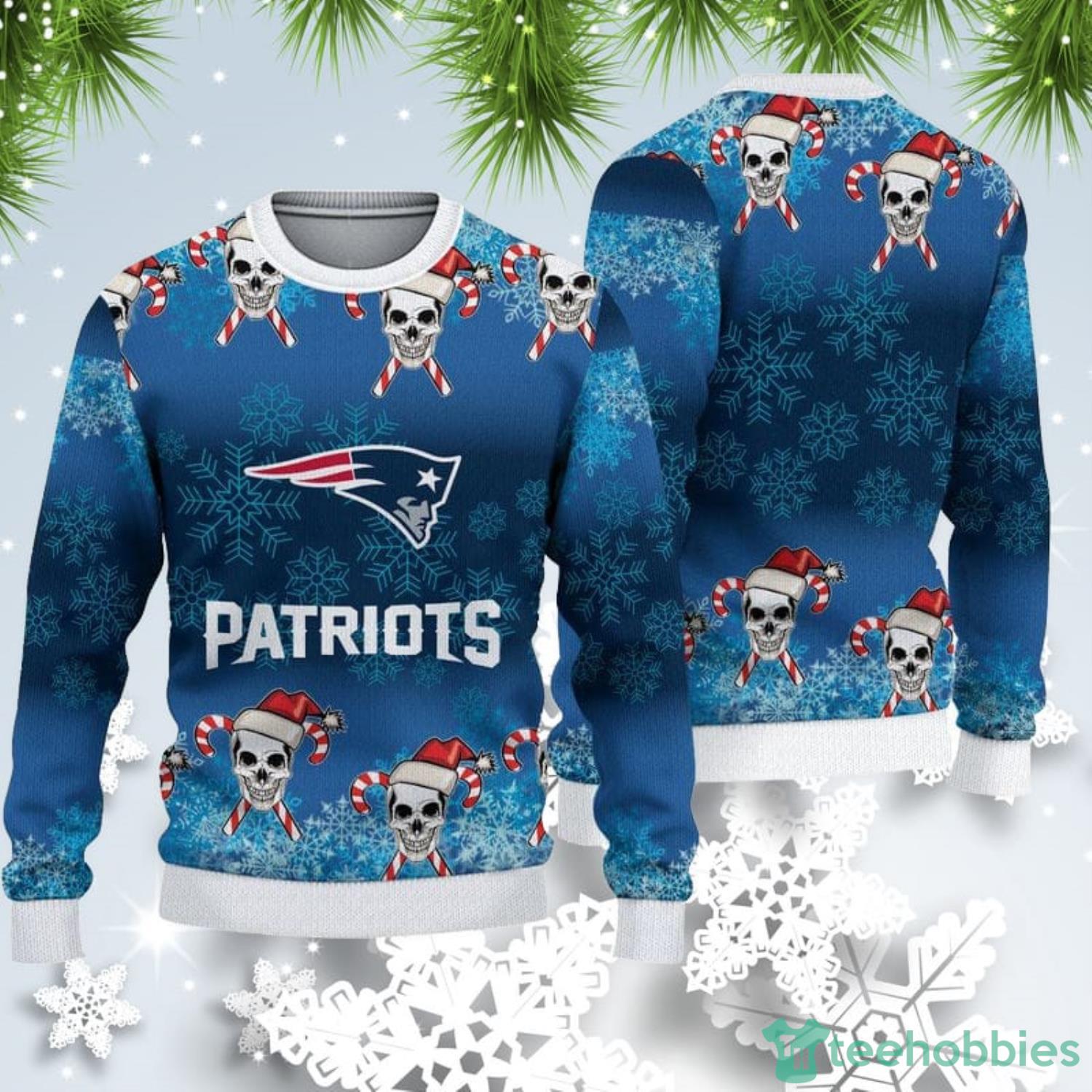 New England Patriots Christmas Skull Ugly Christmas Sweater Product Photo 1