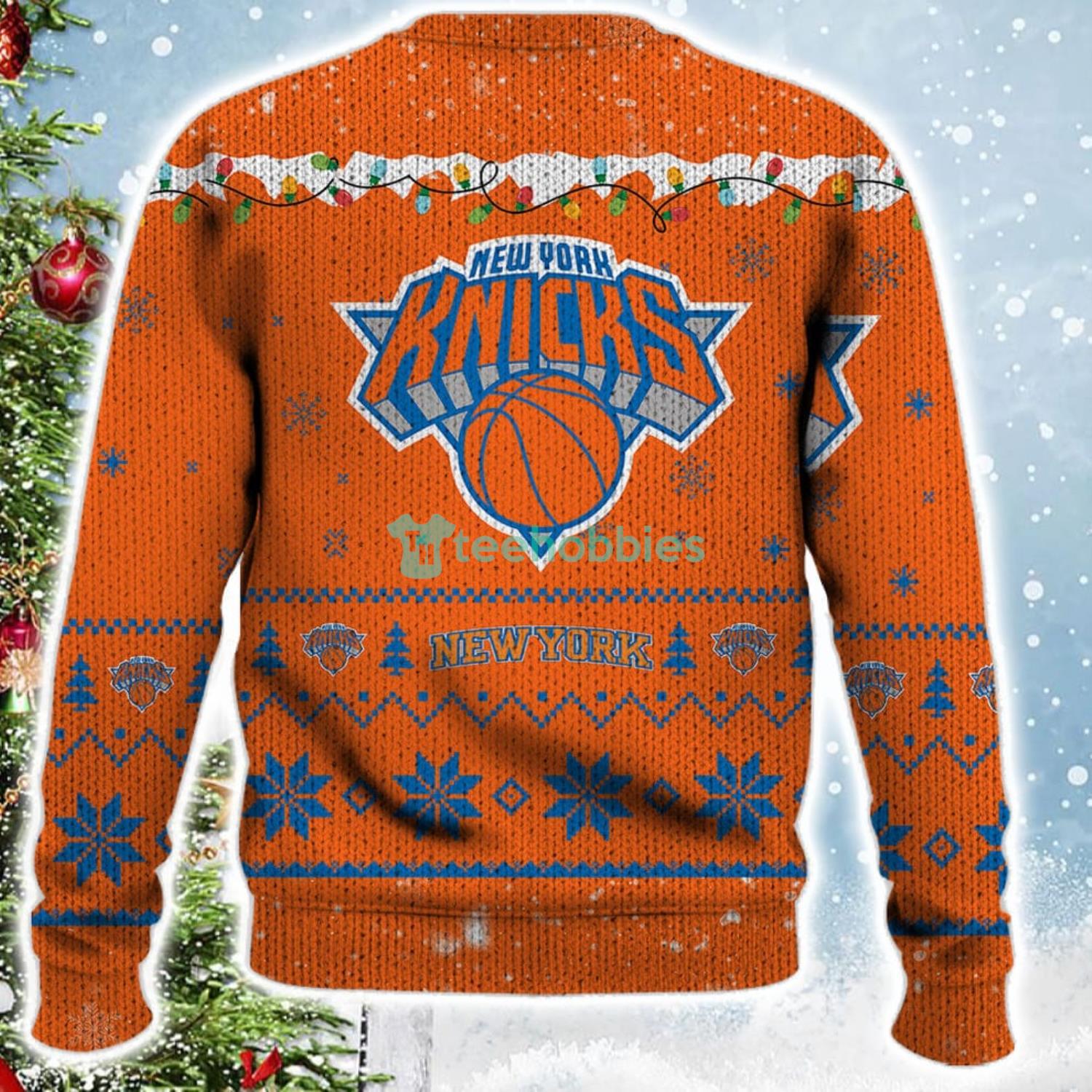 New York Knicks Snoopy Christmas Light Woodstock Snoopy Ugly Christmas Sweater Product Photo 3