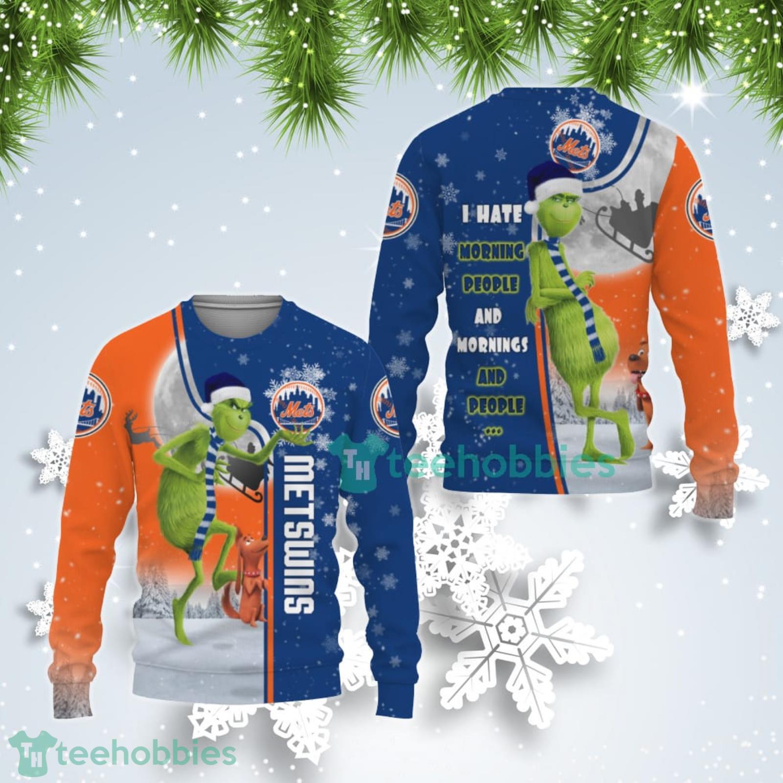 New York Mets MLB Funny Grinch I Hate Morning People Ugly Christmas Sweater Product Photo 1