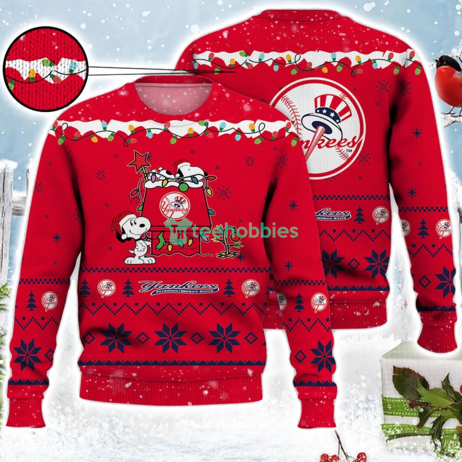 New York Yankees Snoopy Christmas Light Woodstock Snoopy Ugly Christmas Sweater Product Photo 1