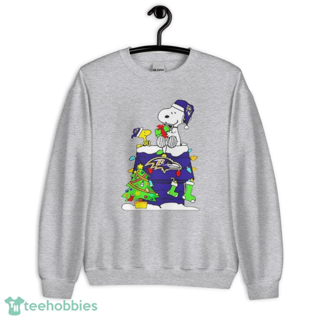 NFL Baltimore Ravens Snoopy and Woodstock Merry Christmas Shirt - Unisex Heavy Blend Crewneck Sweatshirt