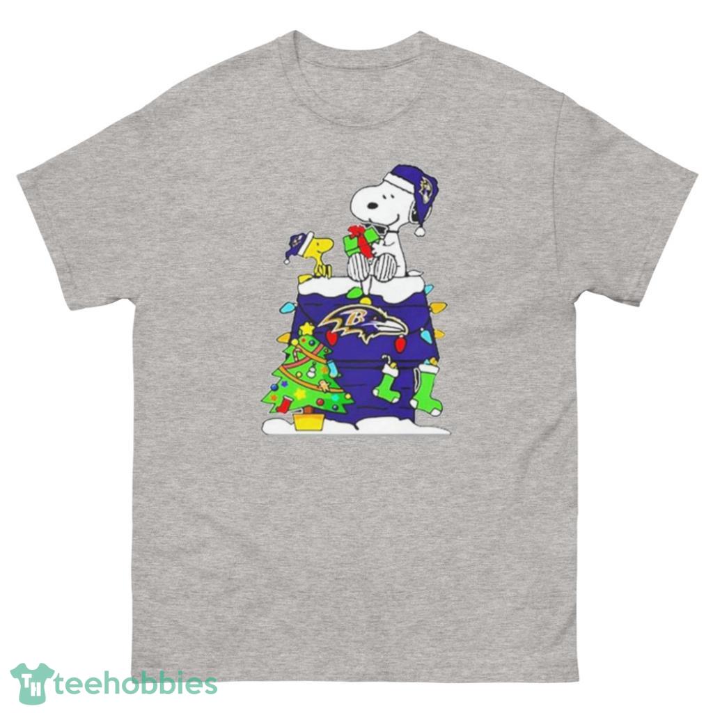 NFL Baltimore Ravens Snoopy and Woodstock Merry Christmas Shirt - 500 Men’s Classic Tee Gildan