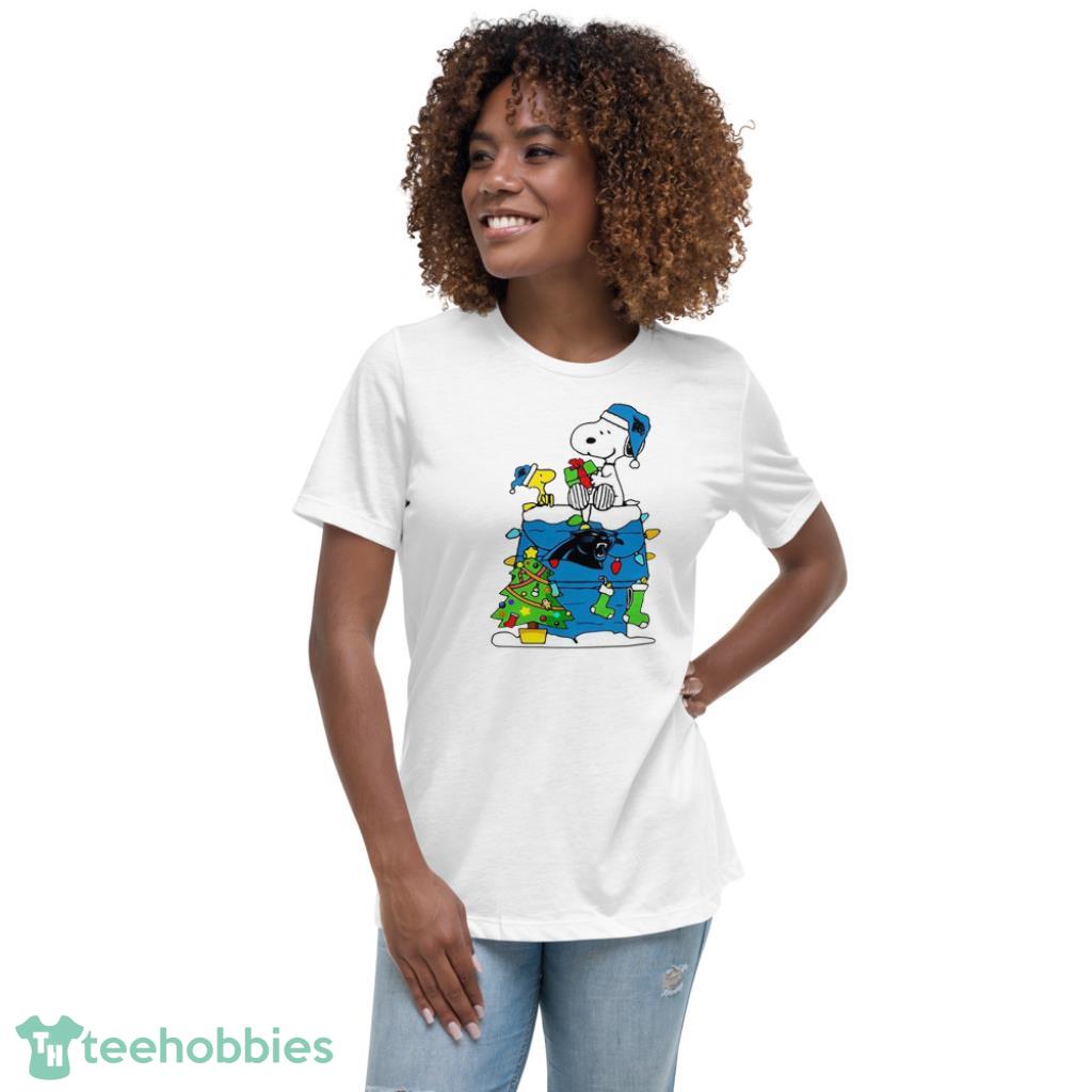 NFL Carolina Panthers Snoopy And Woodstock Christmas Shirt - Womens Relaxed Short Sleeve Jersey Tee