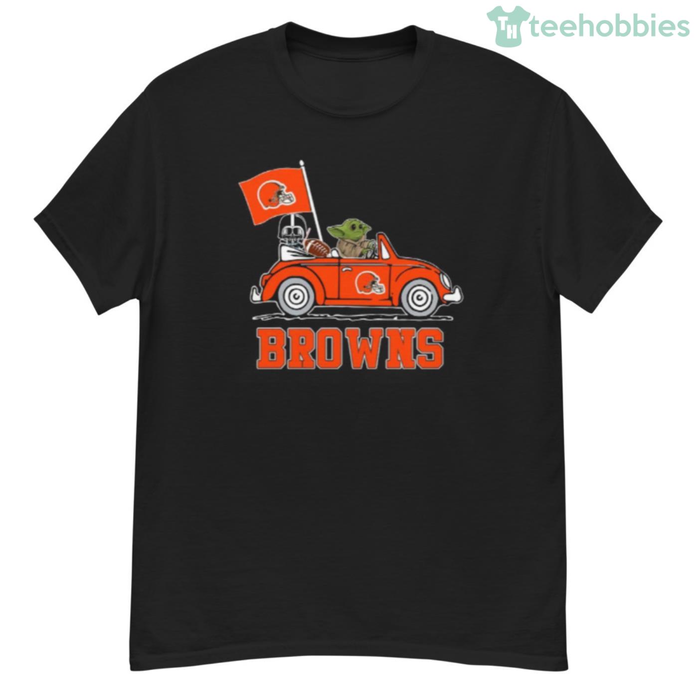 NFL Football Cleveland Browns Darth Vader Baby Yoda Driving Star Wars Shirt