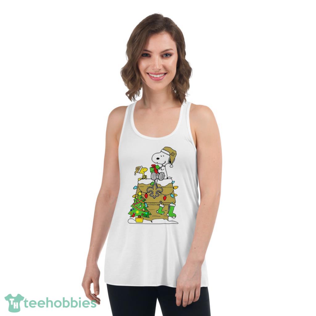 NFL New Orleans Saints Snoopy And Woodstock Christmas Shirt - Womens Flowy Racerback Tank